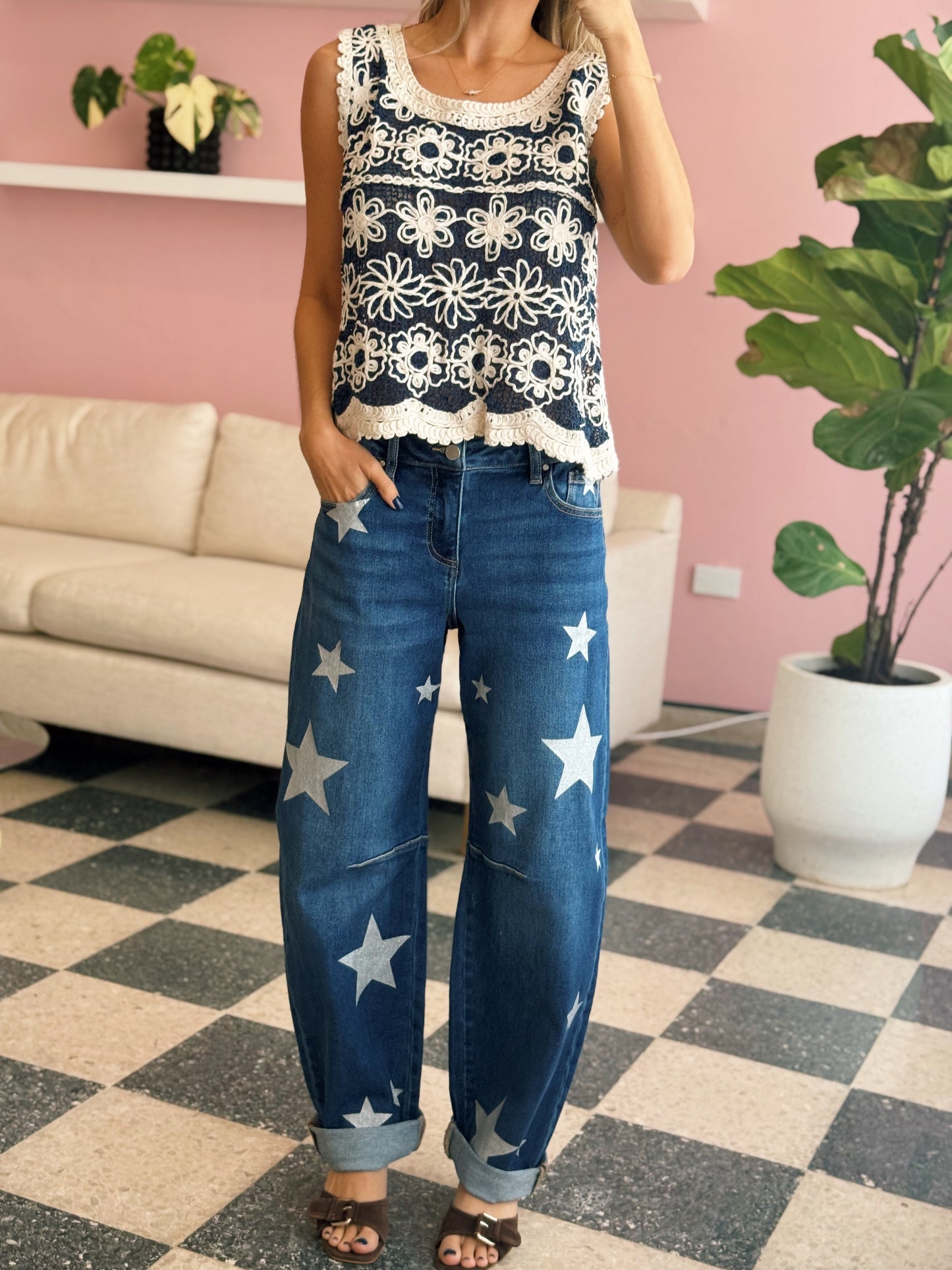 One Size Navy Crochet Top