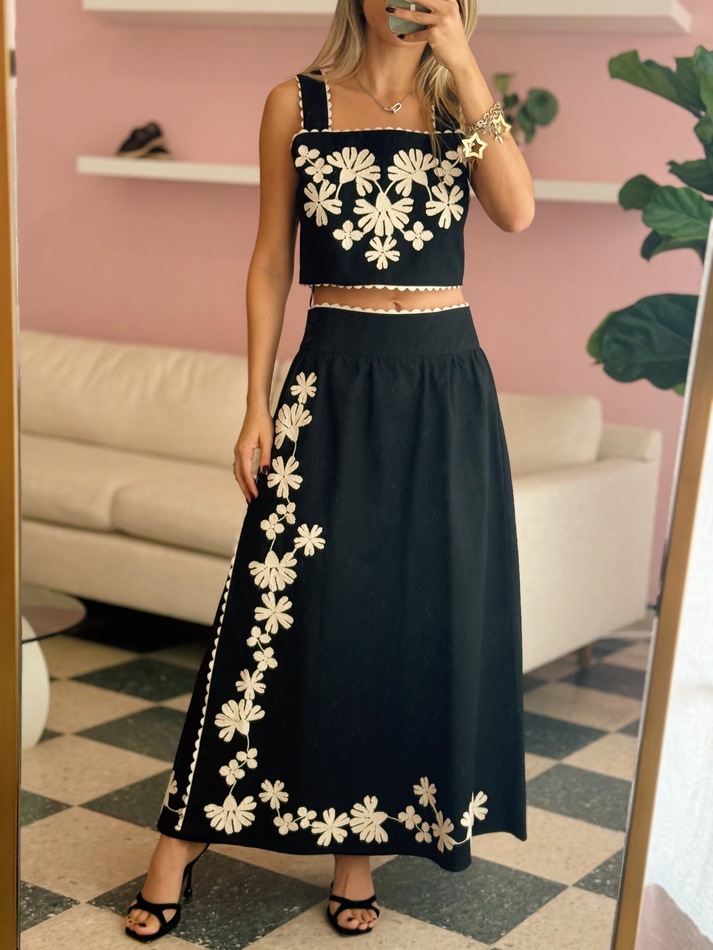 Black Embroidered Skirt Set