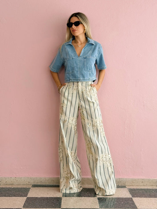Embroidered Sequin Pants