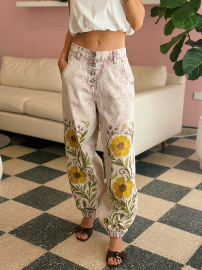 Embroidered Floral Jogger Jeans