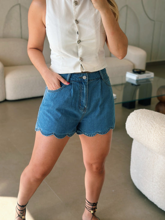 Scalloped Denim Shorts