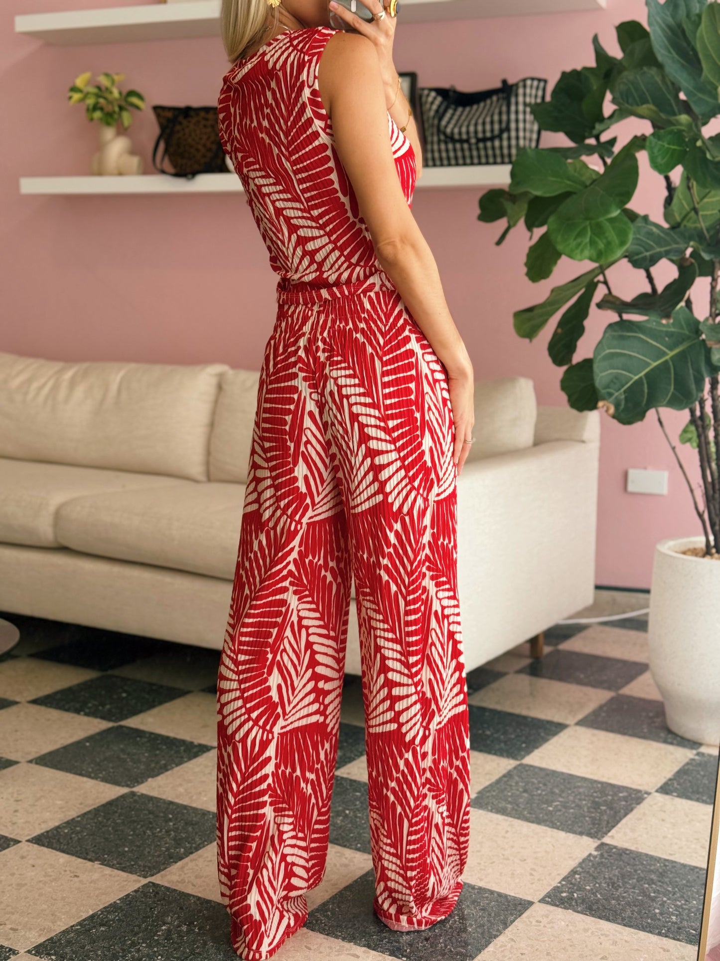 Red Top & Wide Pant Set