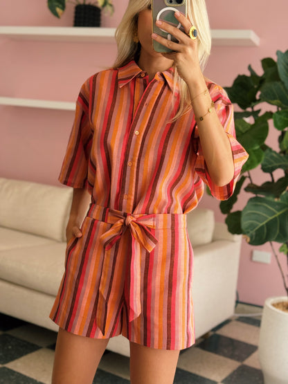 Striped Linen Short Set