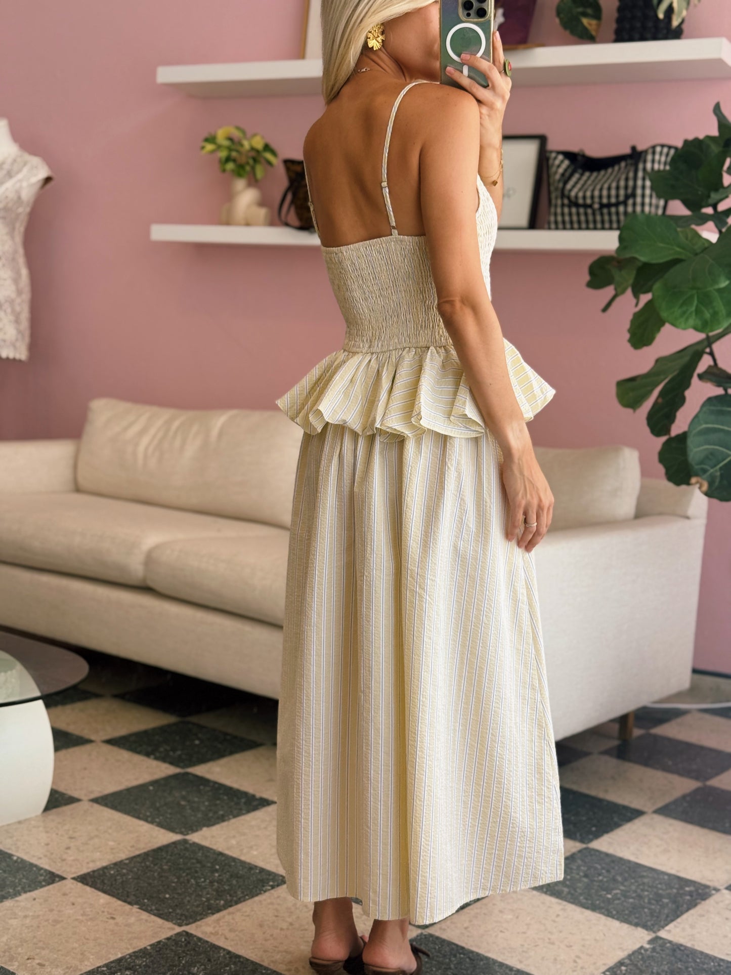 Yellow Sunbeam Stripe Smocked Midi Dress