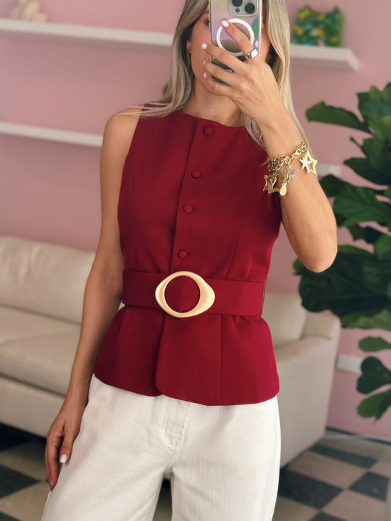 Wine Belted Top