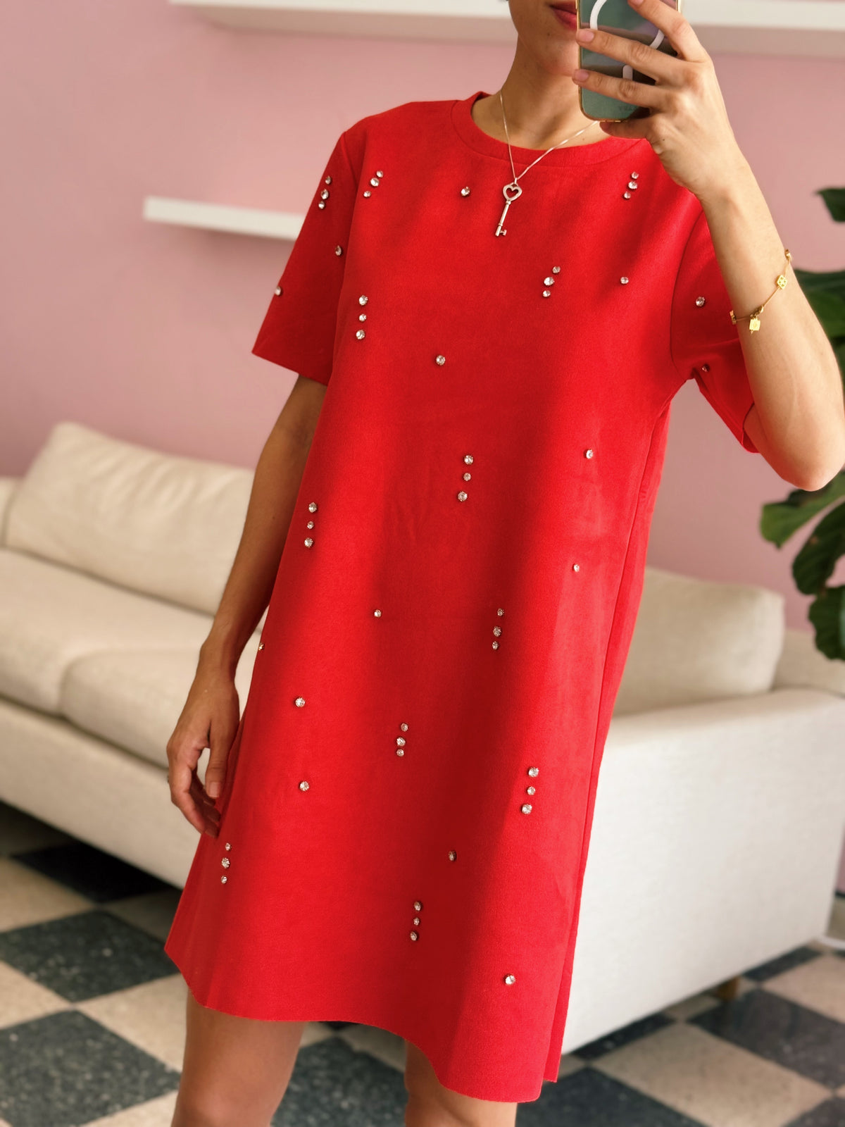Red Faux Suede Mini Dress