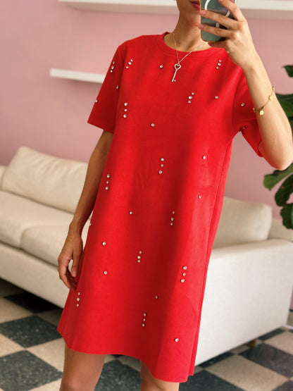 Red Faux Suede Mini Dress