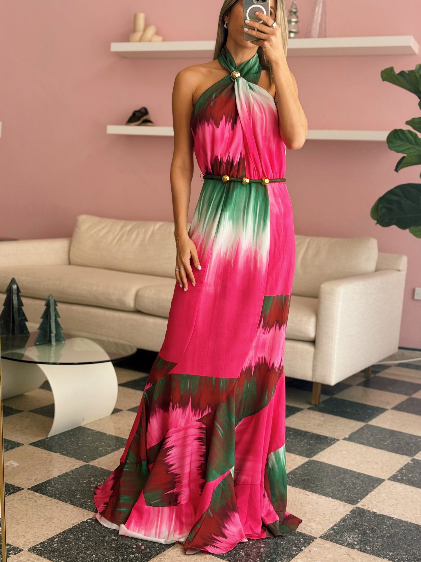 Pink Satin Maxi Dress