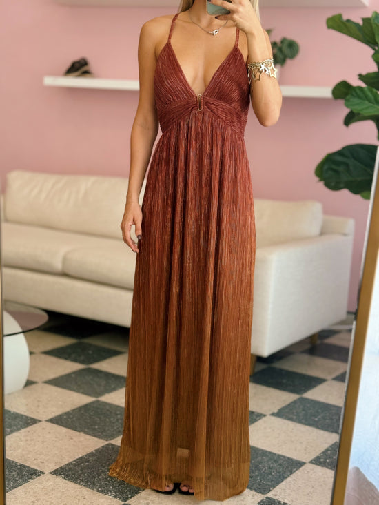 Rust Pleated Maxi Dress