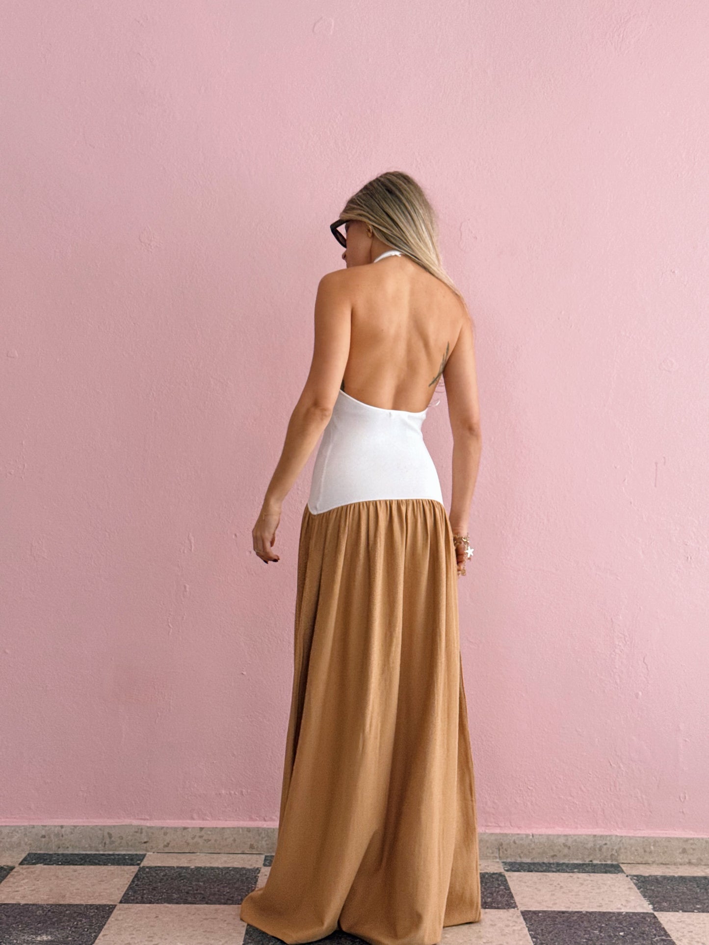 Camel Halter Maxi Dress