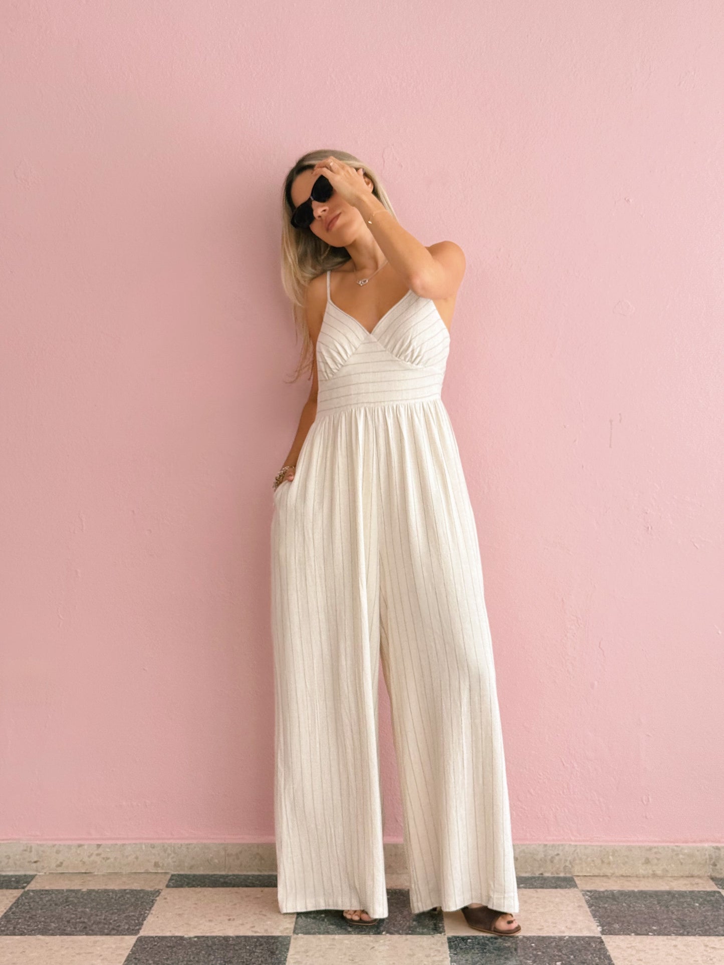 Ivory Stripped Jumpsuit