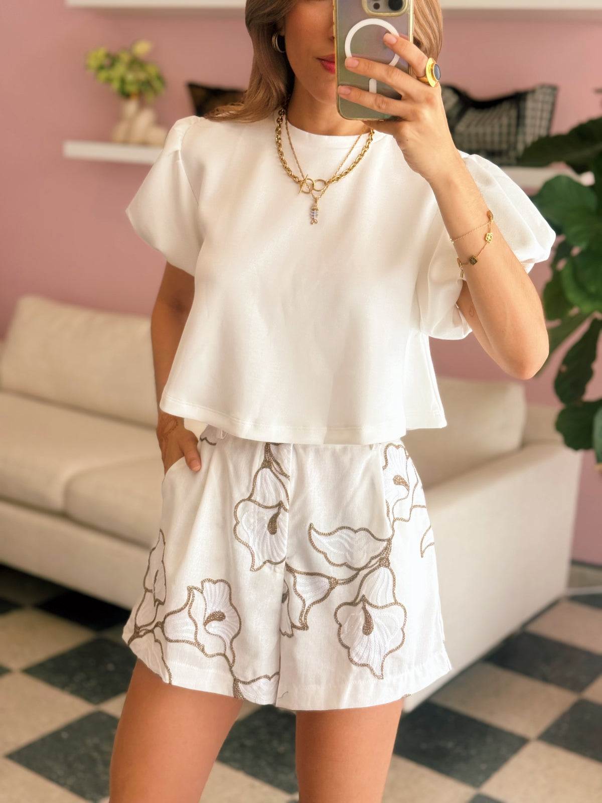 High Waist Embroidery Dress Shorts