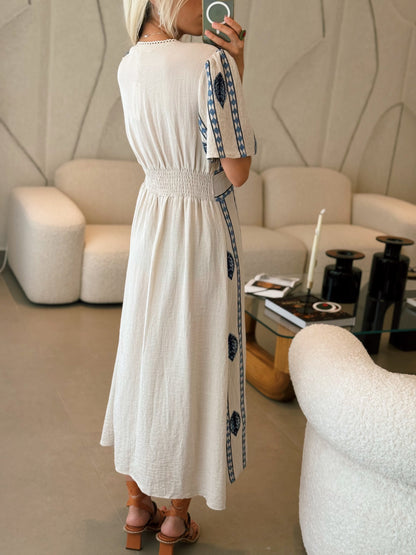 Stripe Embroidered Midi Dress