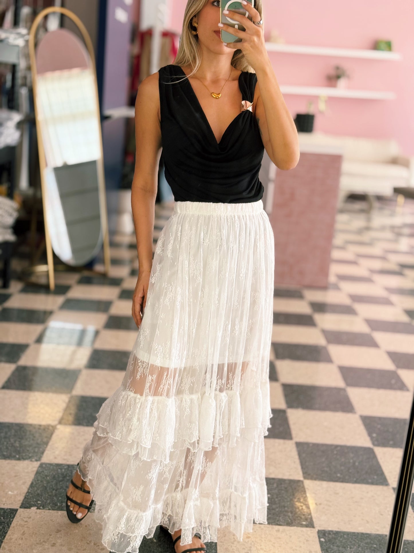 Sheer Lace Maxi Skirt