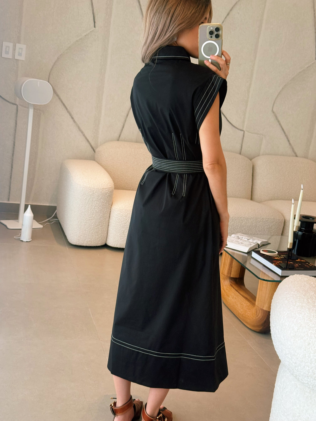 Contrast Stitch Shirt Midi Dress