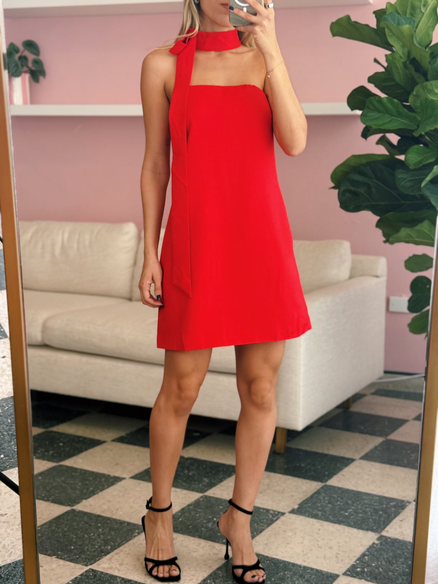 Red Chocker Tie Dresss