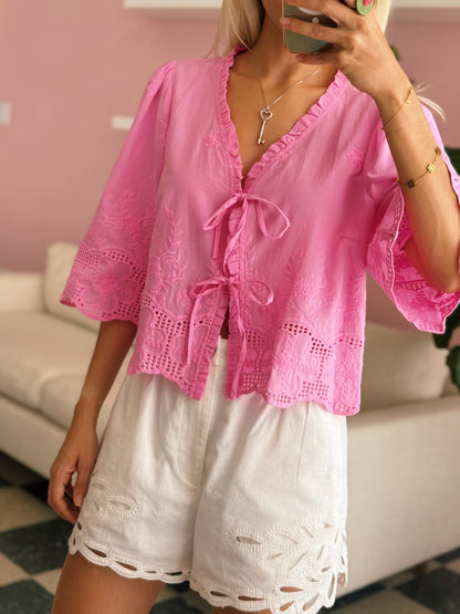 Bubblegum Floral Embroidery Blouse