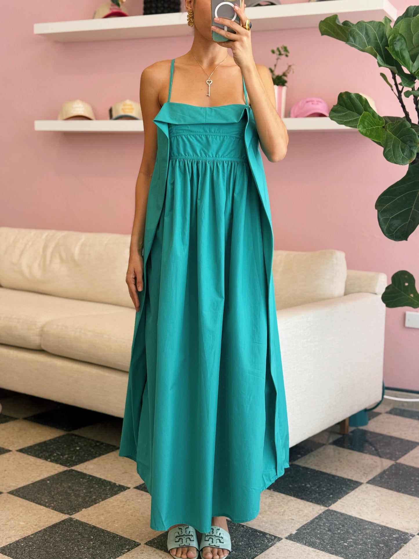 Aqua Open Back Midi Dress