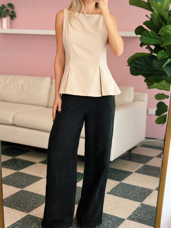 Beige Boat Neck Top