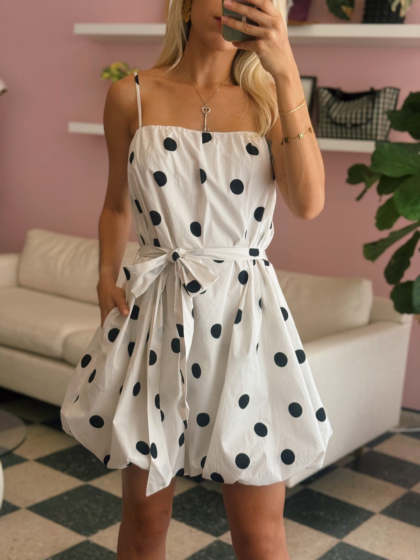 Cream Polka Dot Bubble Dress