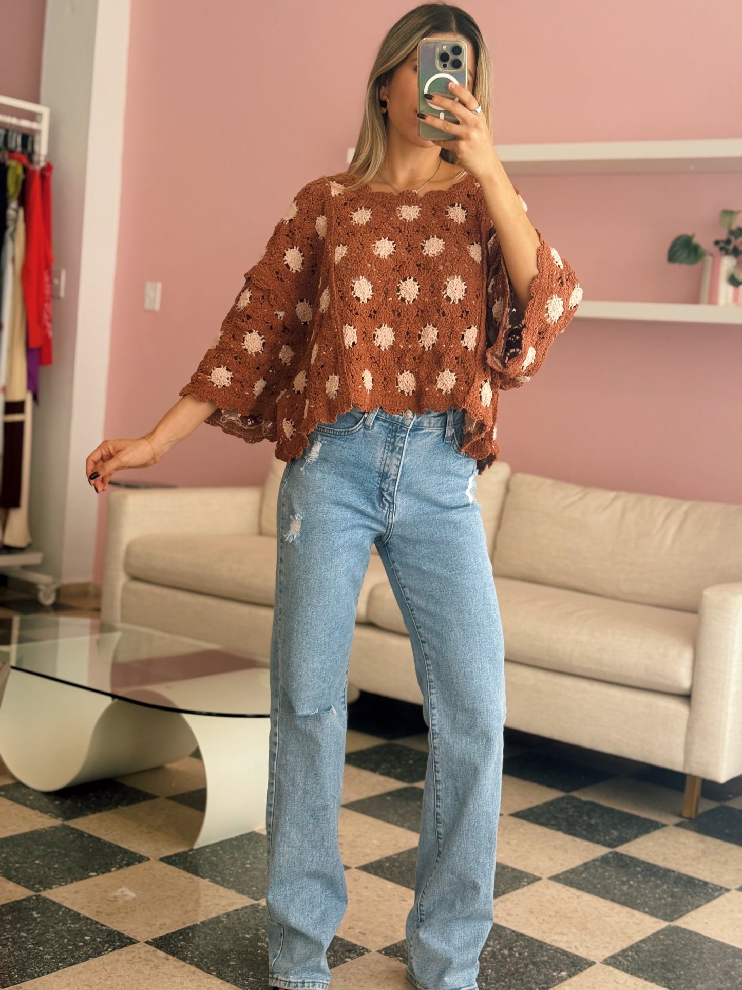 One Size Rust Crochet Top