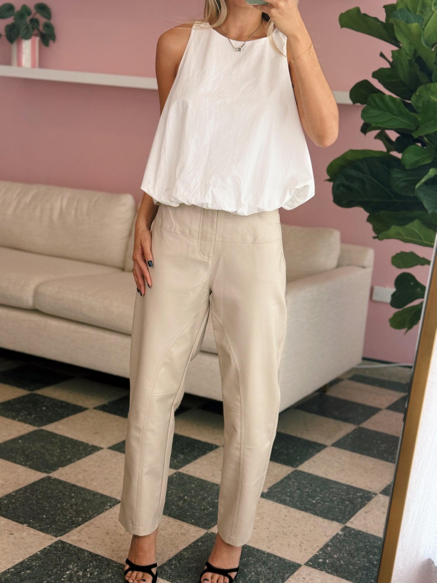 Mid Rise Leather Pants