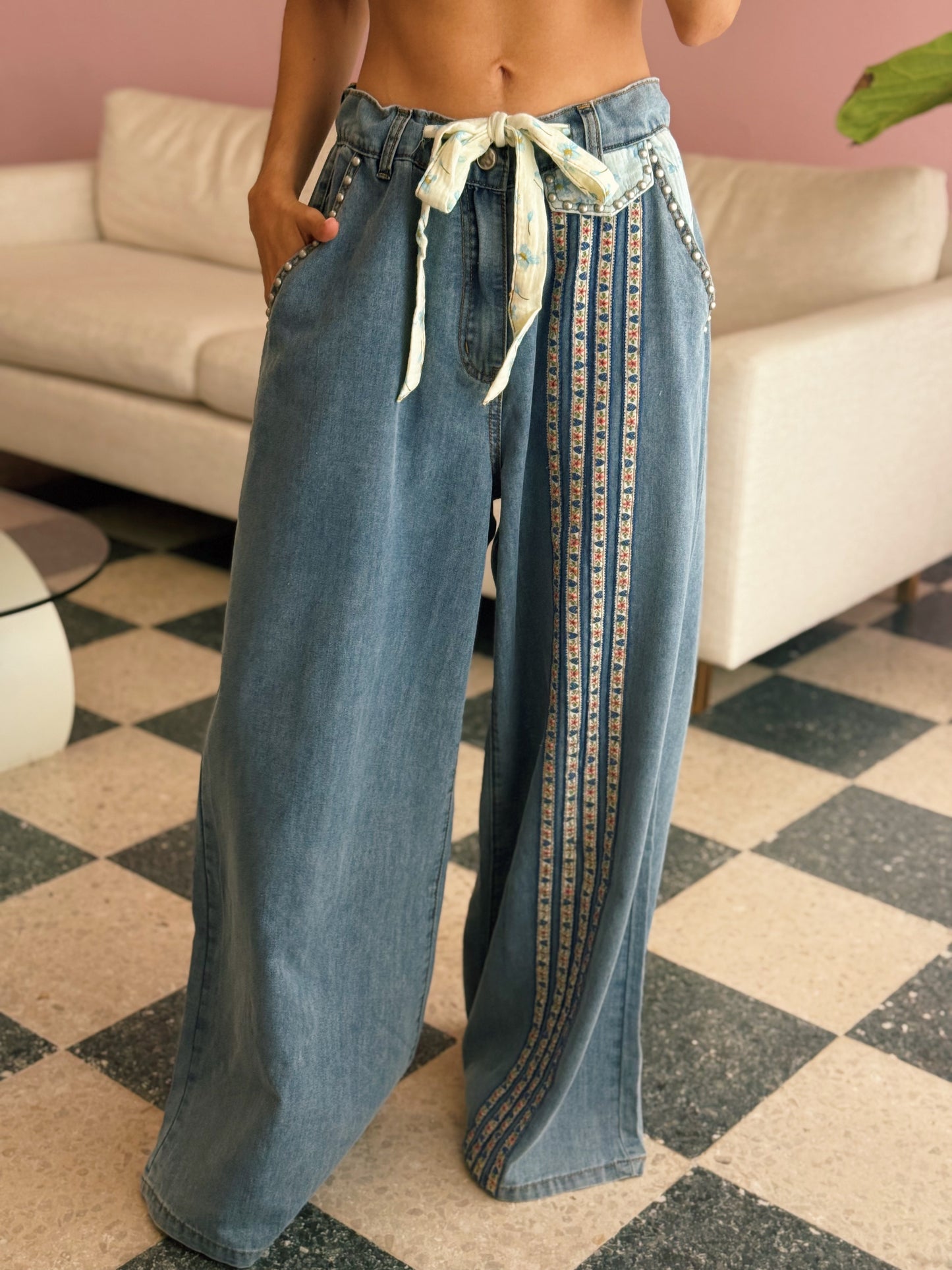Blue Boho Pants