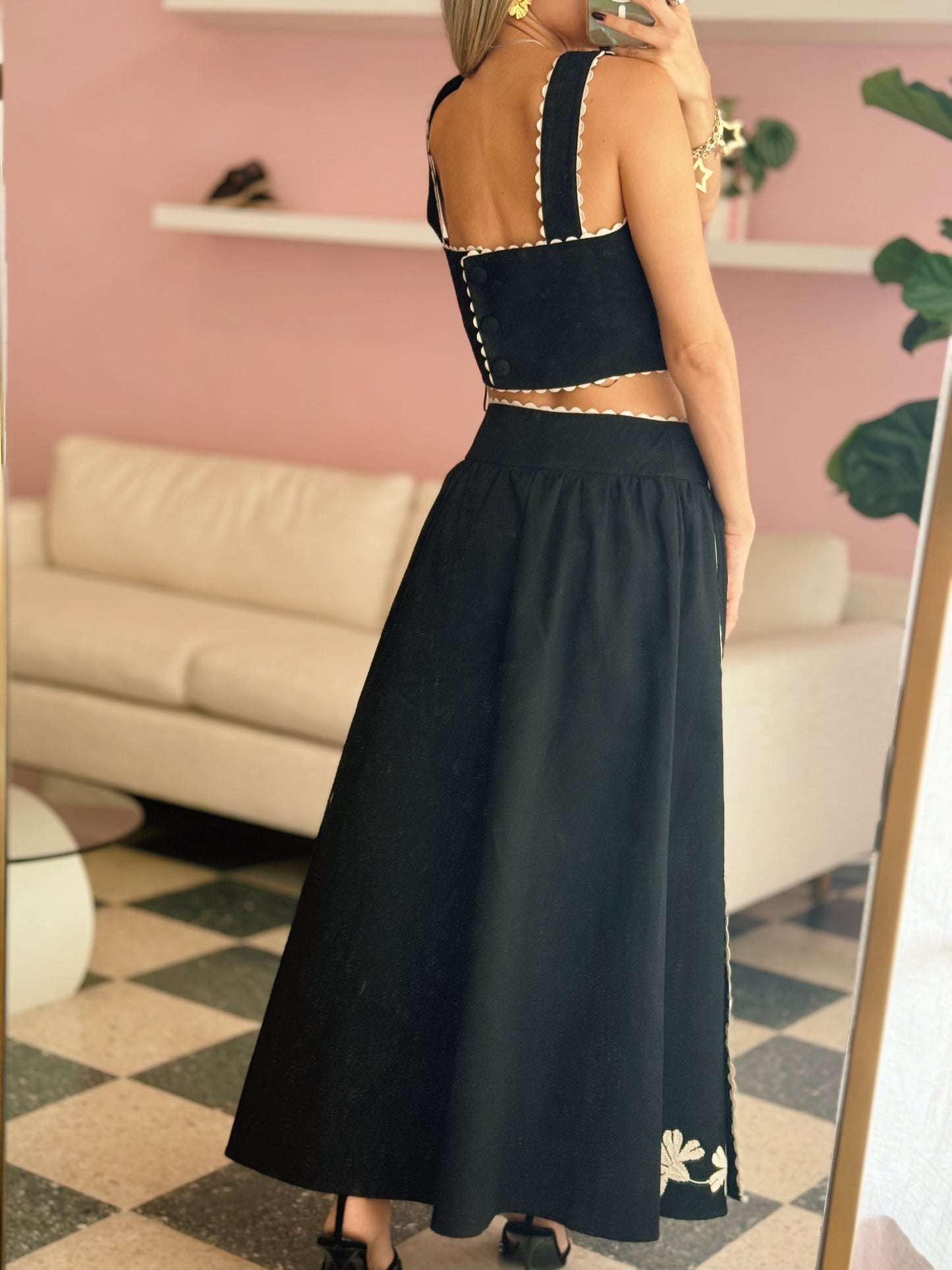Black Embroidered Skirt Set