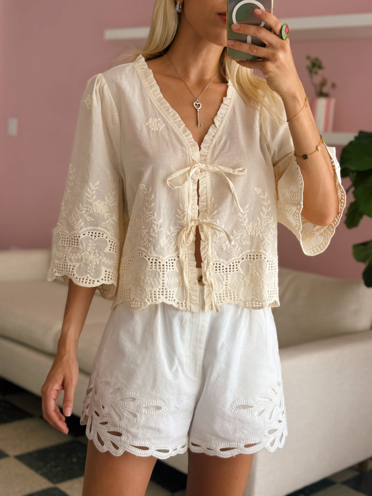 Ivory Floral Embroidery Blouse