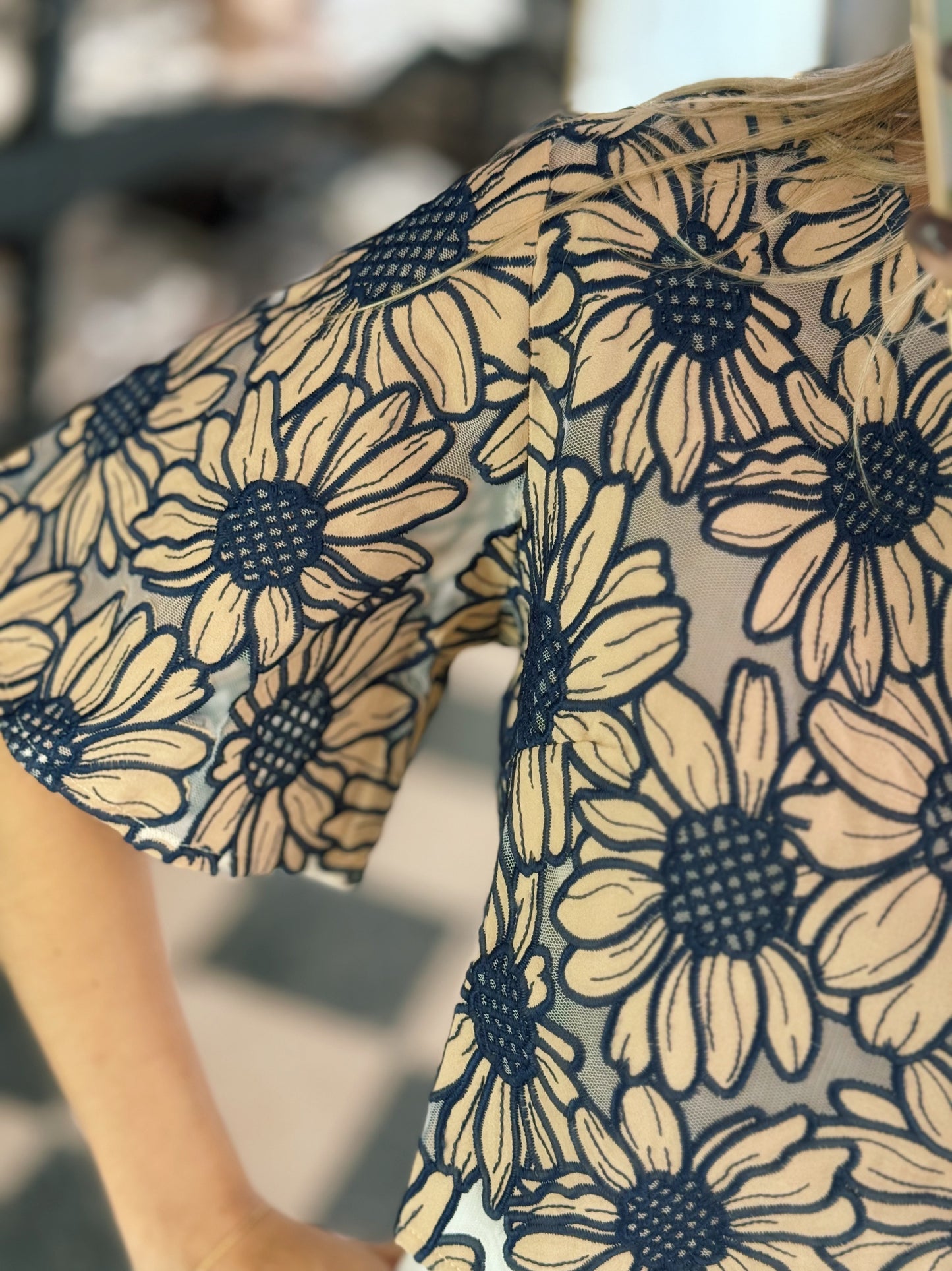 Embroidered Blue Flowers Blouse