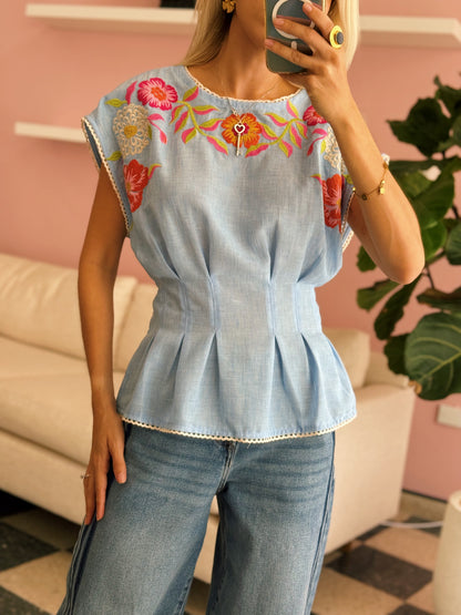 Blue Embroidered Blouse