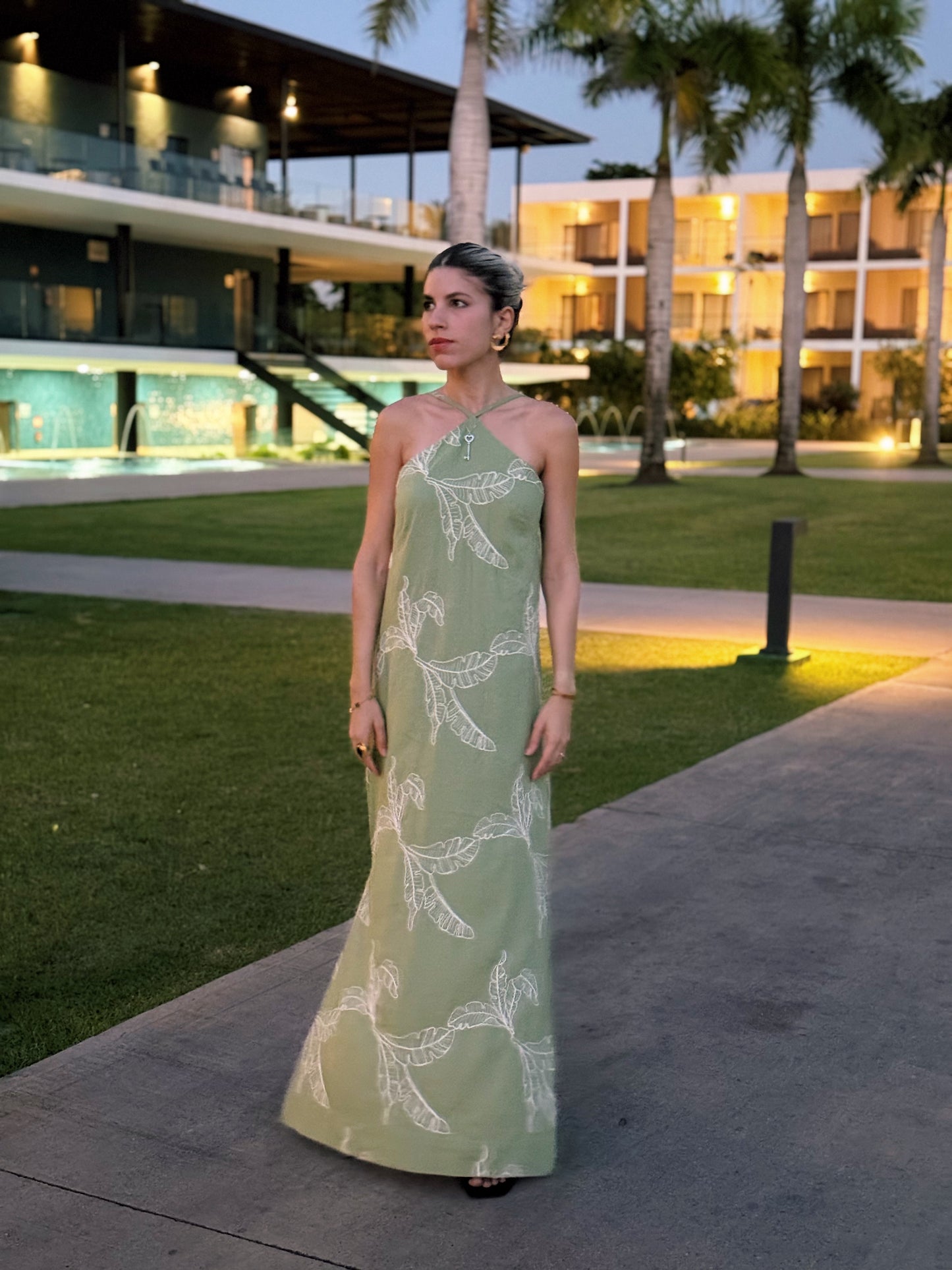 Embroidered Halter Maxi Dress - Dress To
