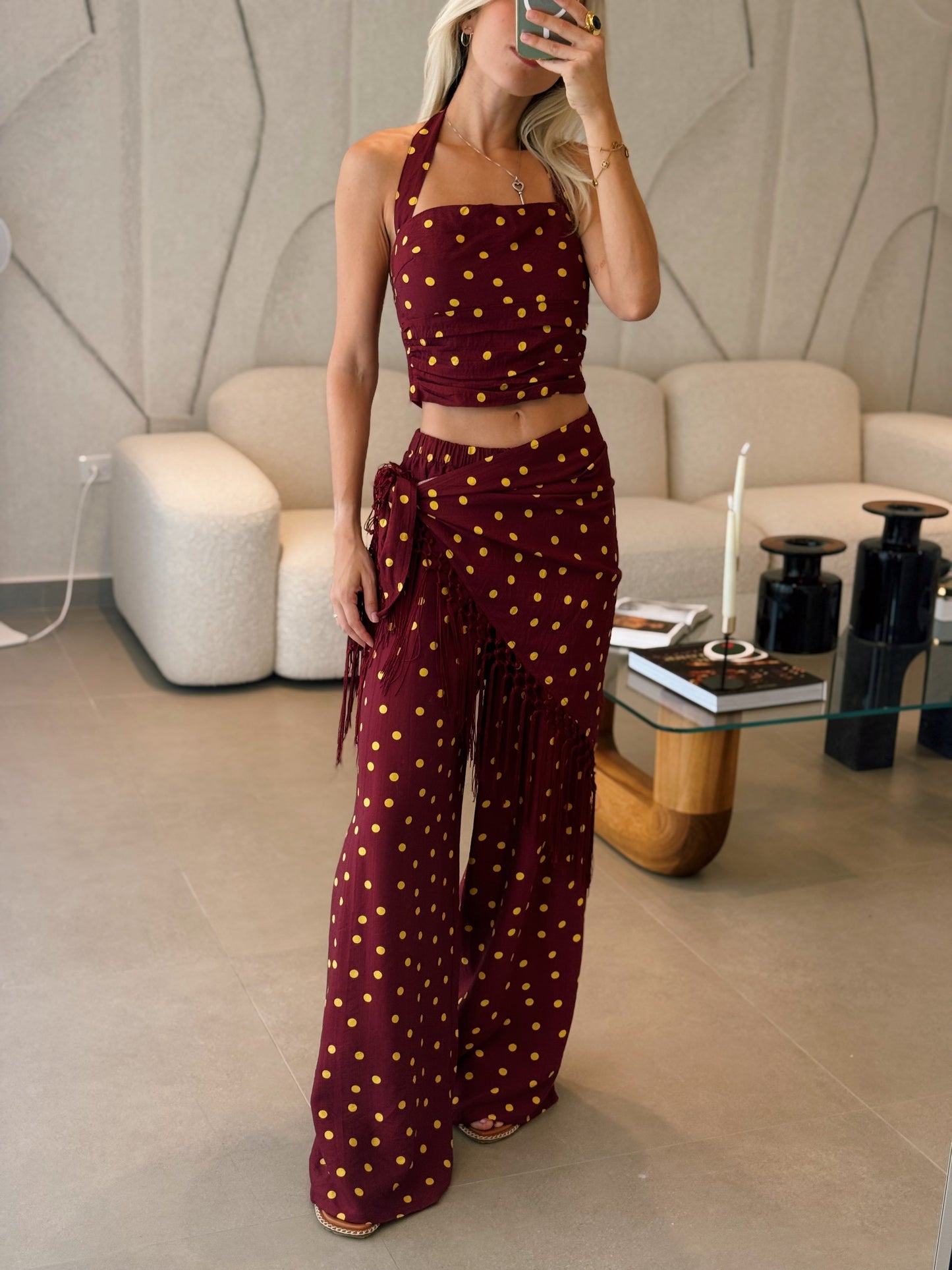 Burgundy Polka Dot Pants Set