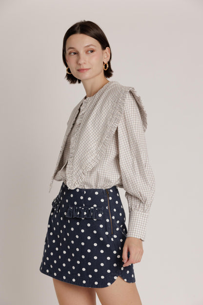 Ruffle Pocket Denim Skort