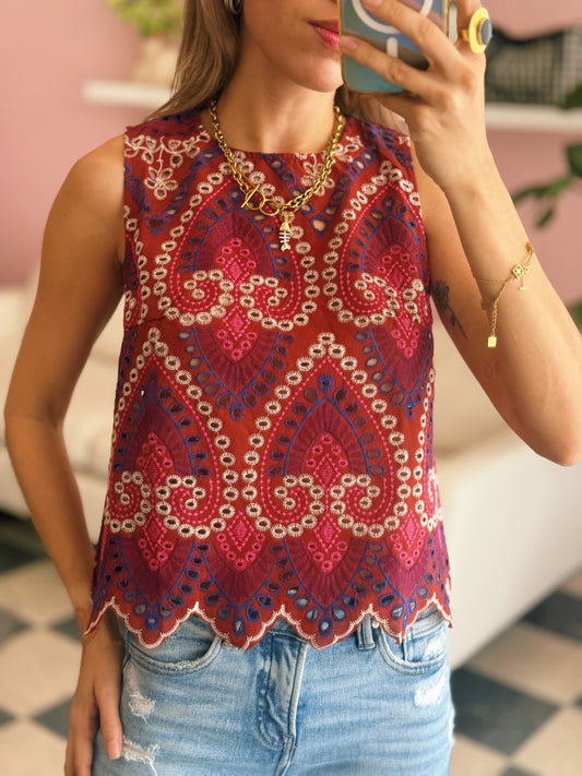 Burgundy Eyelet Top