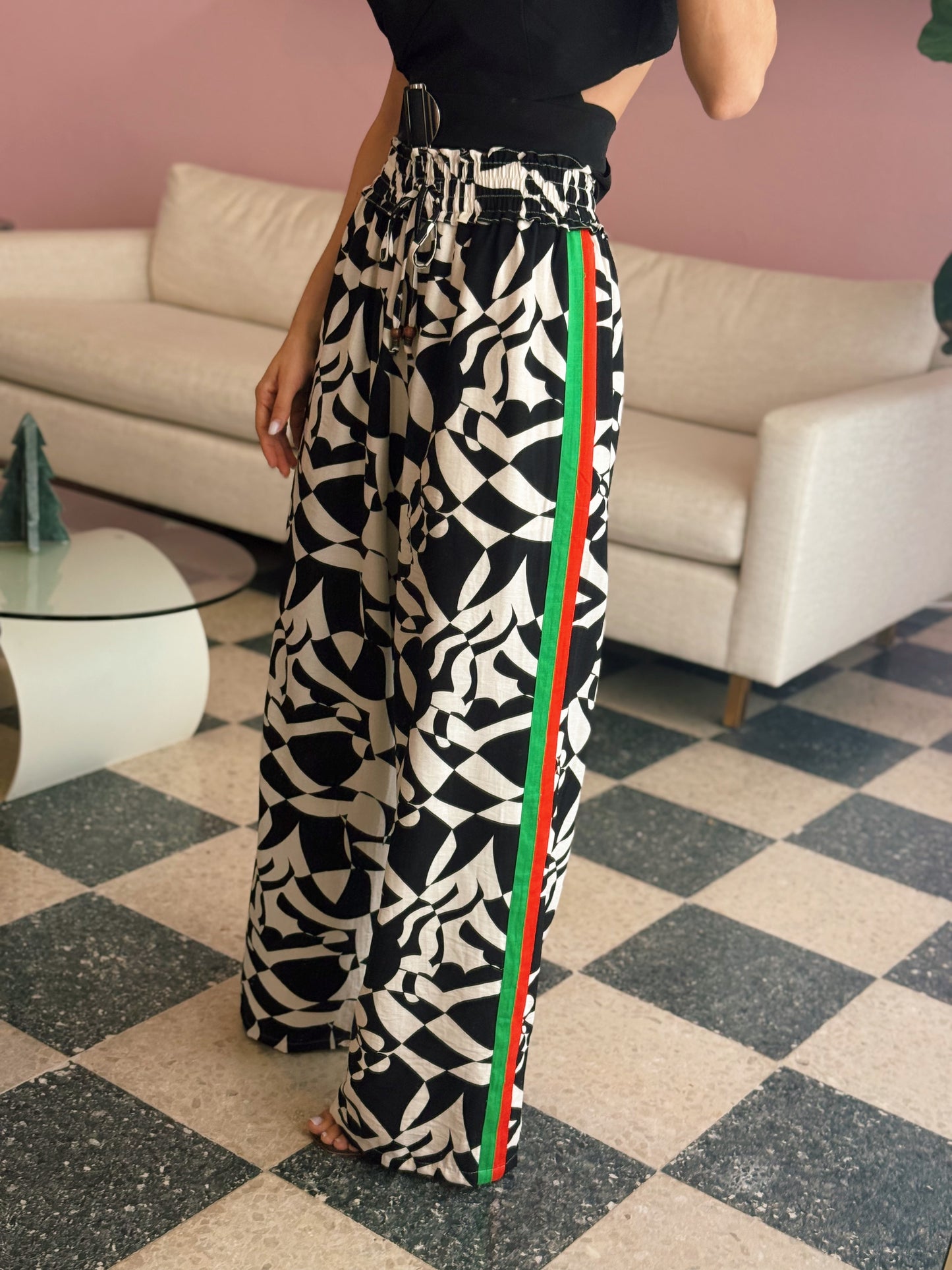 Abstract Green & Red Lines Pants