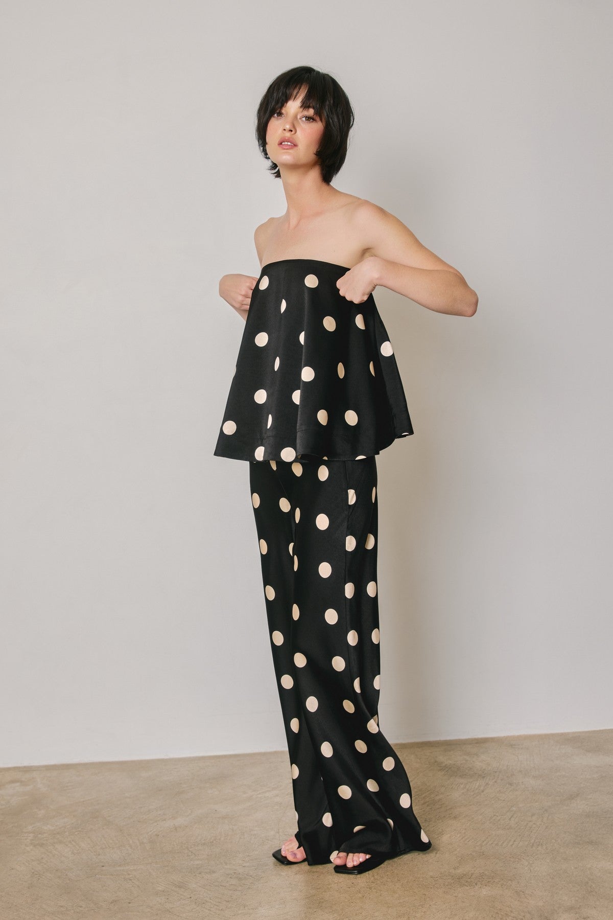 Satin Polka Dot Black Set