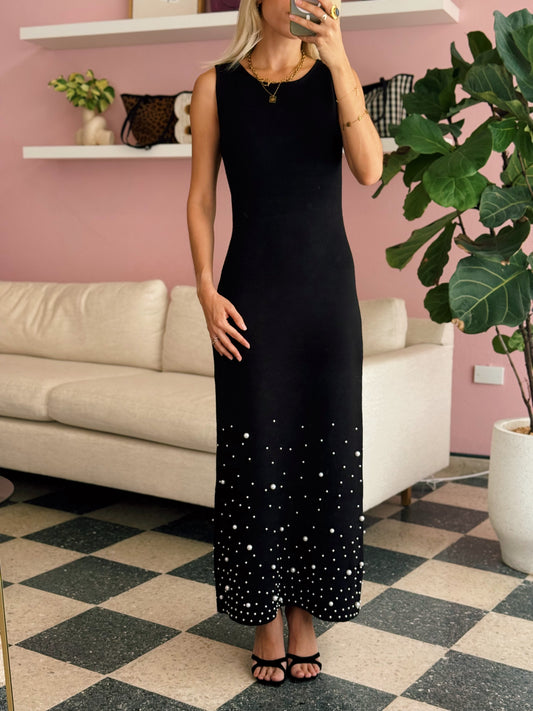Pearl Embellished Knit Maxi Dress