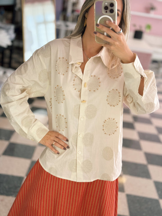 Ivory Linen Embroidered Blouse