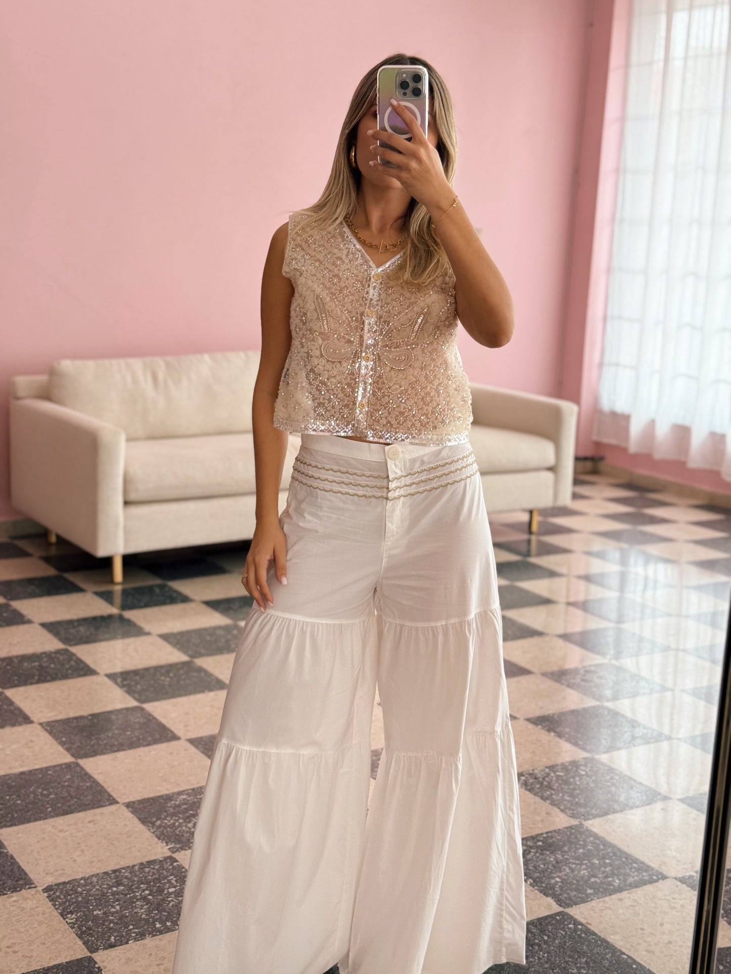 Cotton Trousers Waist Detail - Made in Barcelona