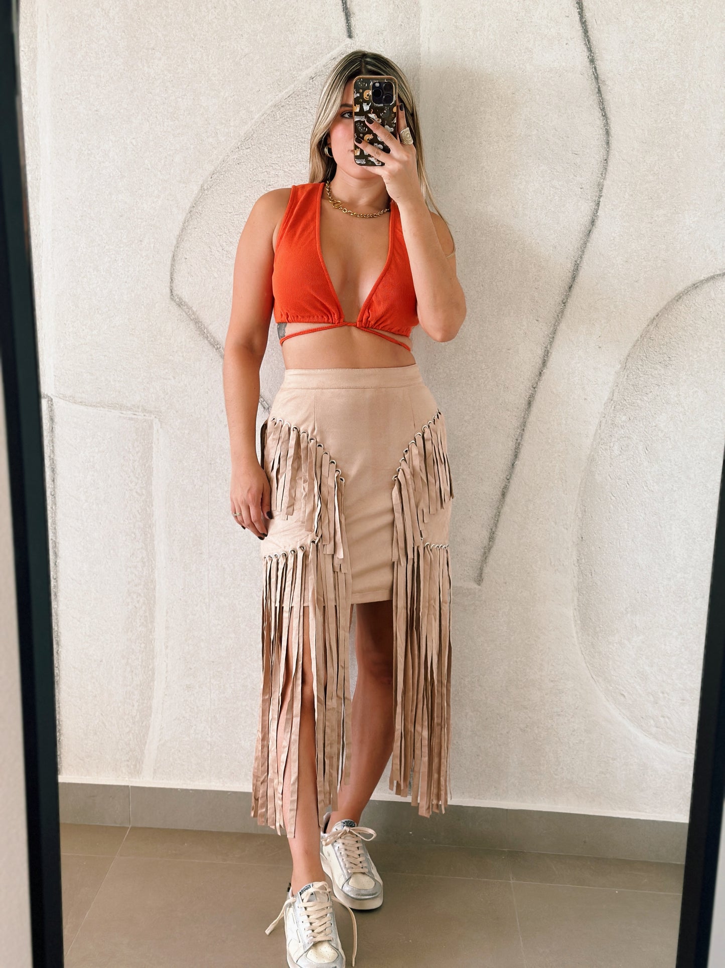 Orange Wrap Around Cropped Top