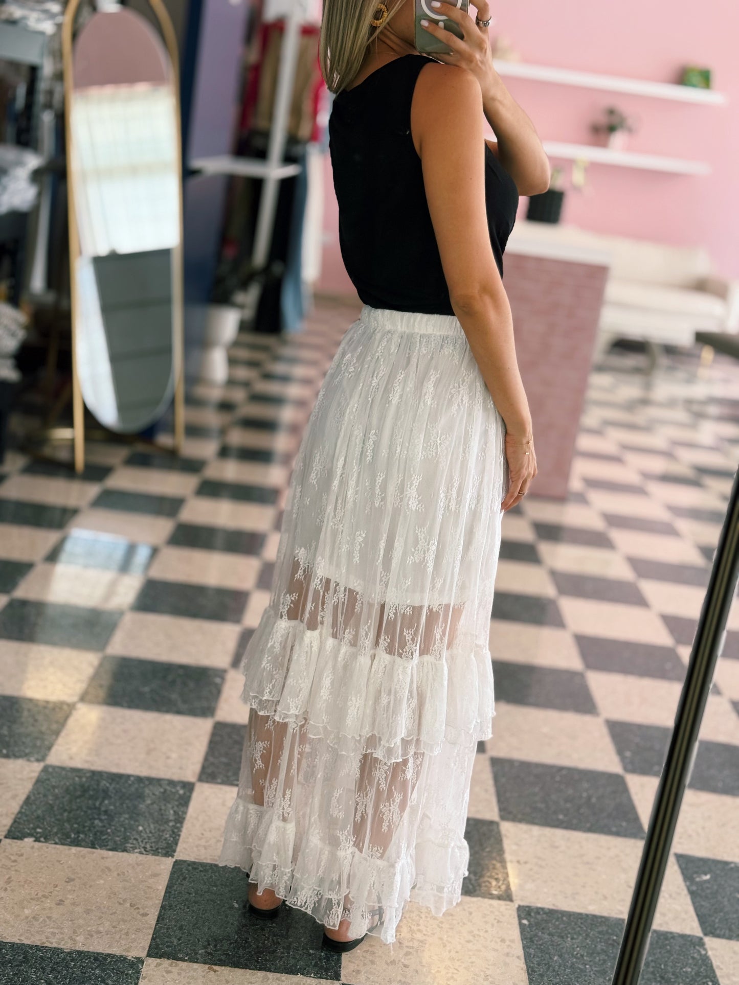 Sheer Lace Maxi Skirt
