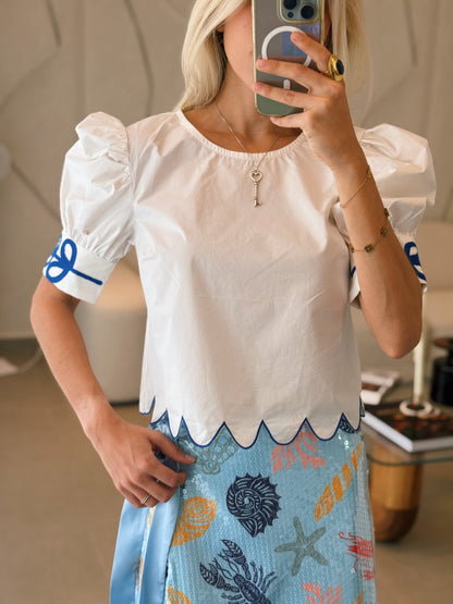 White Scallop Embroidered Top