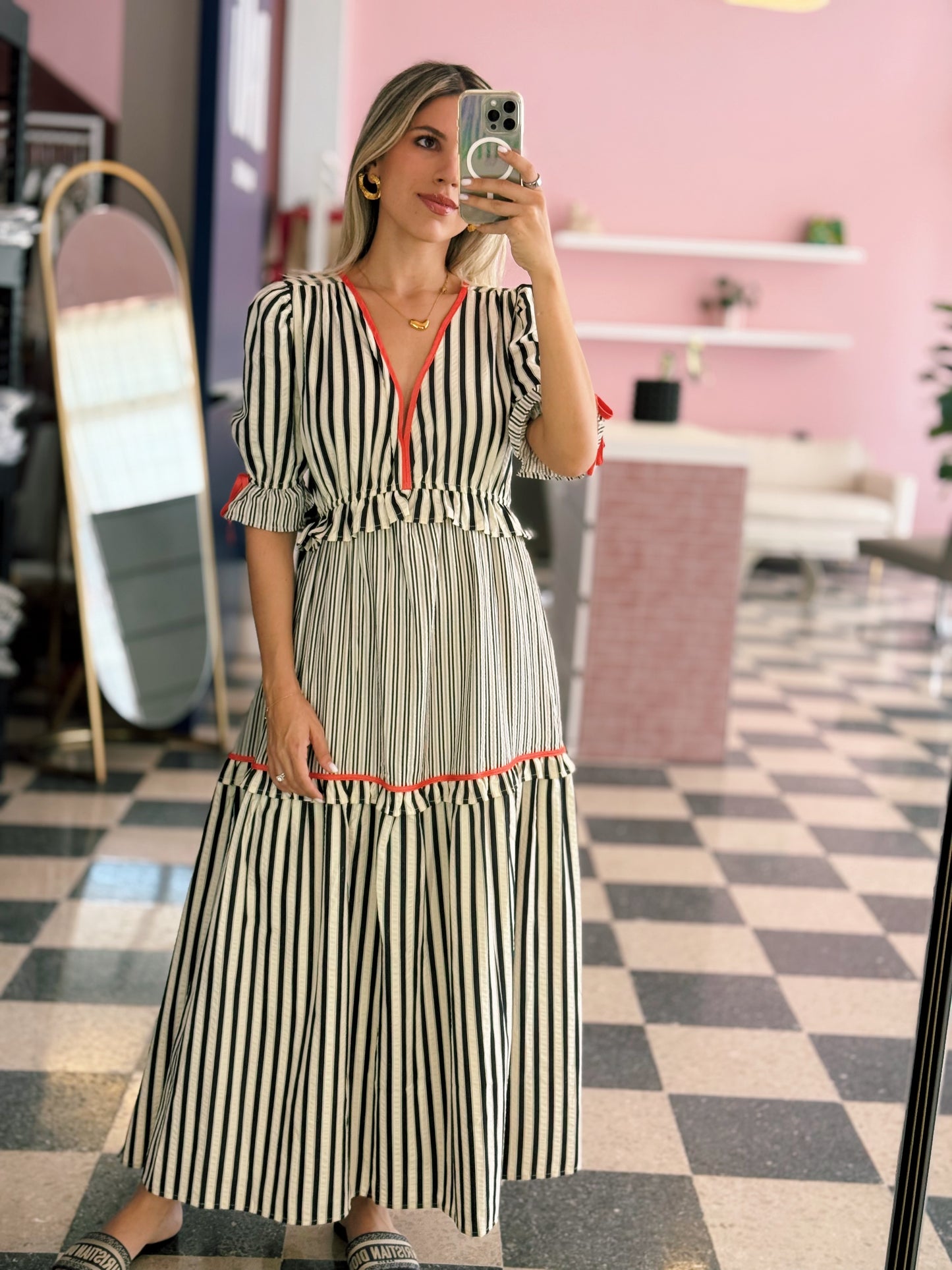 Striped Dress With Hot Pink Accents