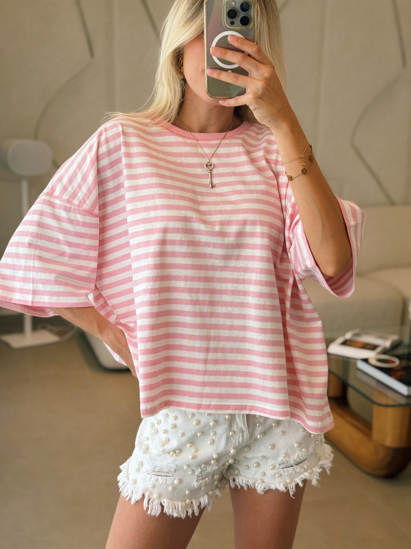 Pink Stripe Oversized Tee