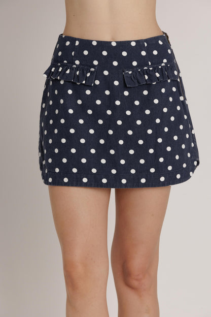 Ruffle Pocket Denim Skort