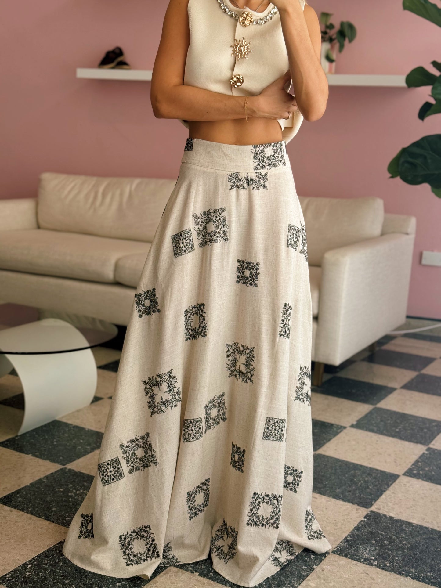 High Waisted Linen Skirt