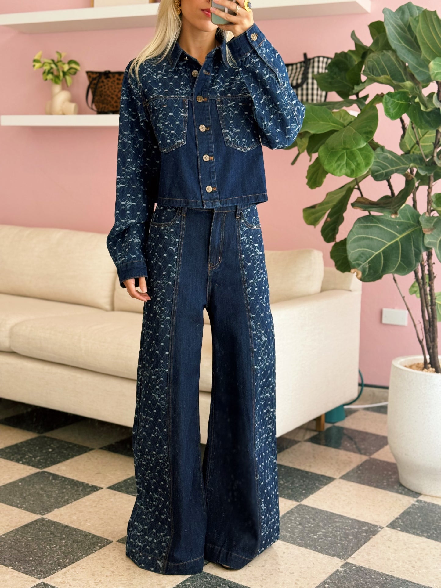 Wide Leg Denim Jacket Set