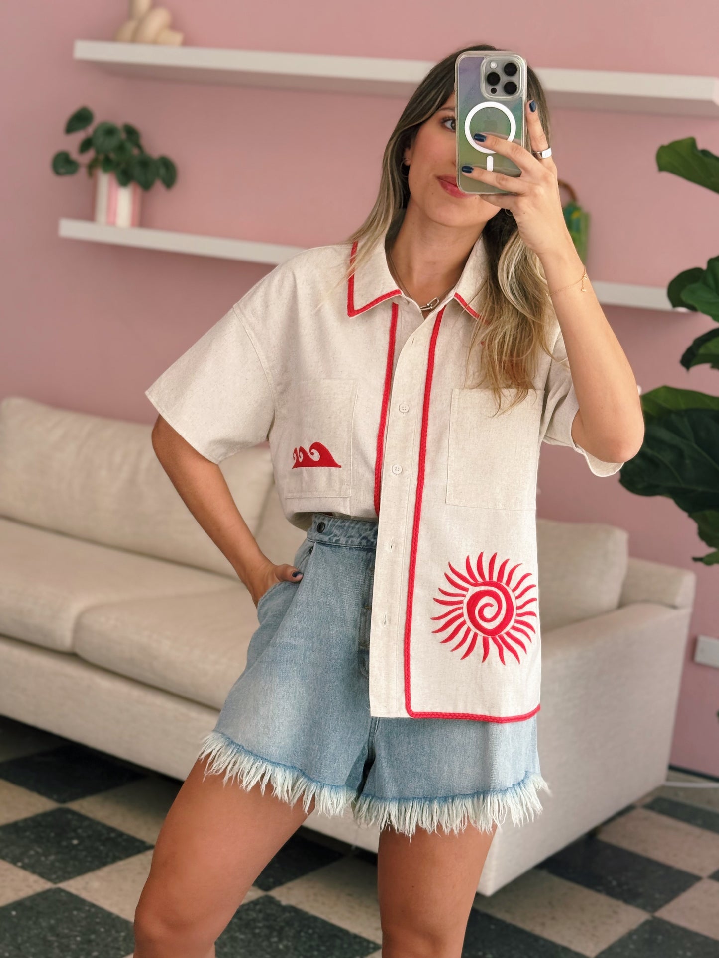 Embroidered Button Down Top