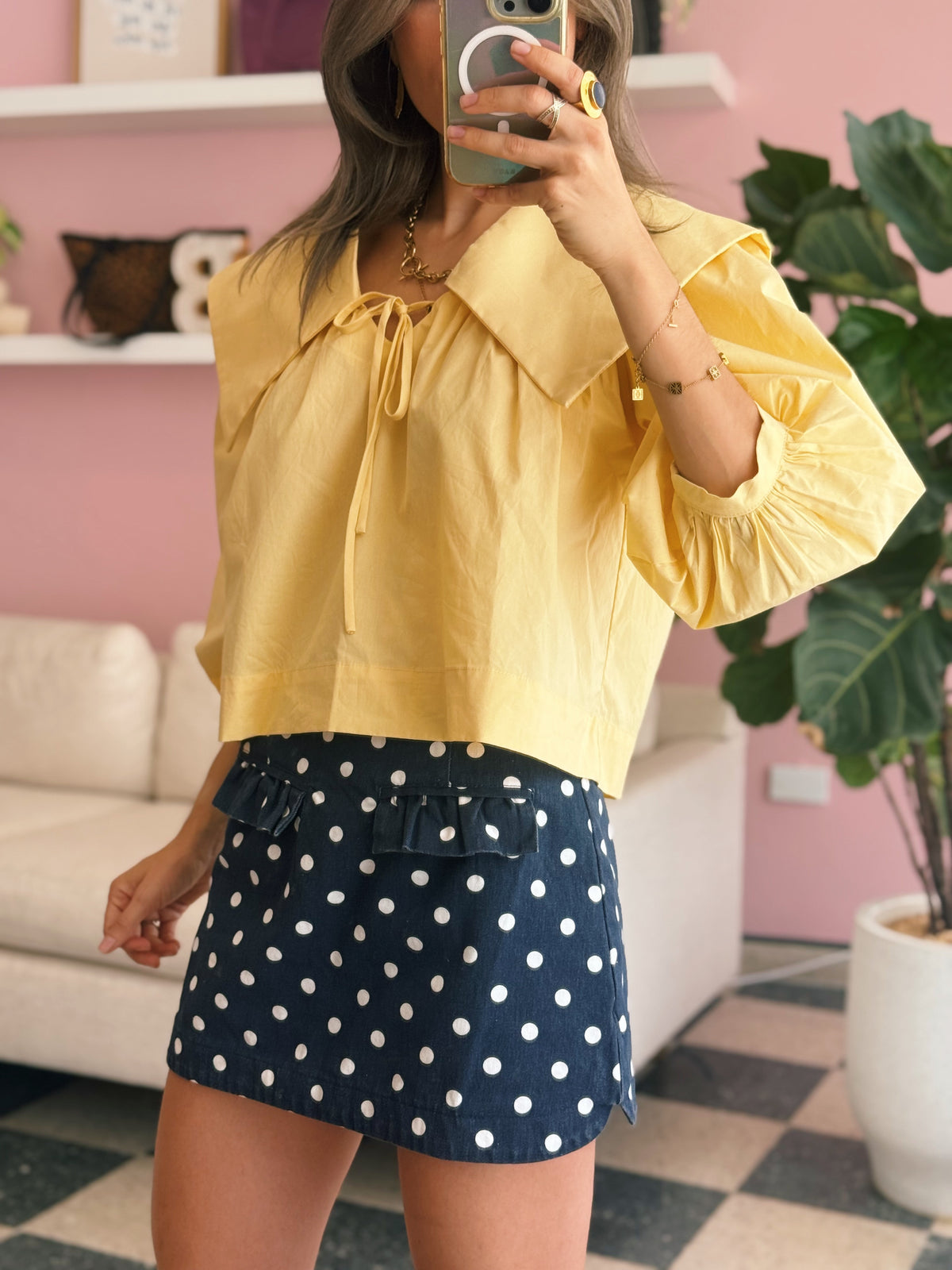 Ruffle Pocket Denim Skort